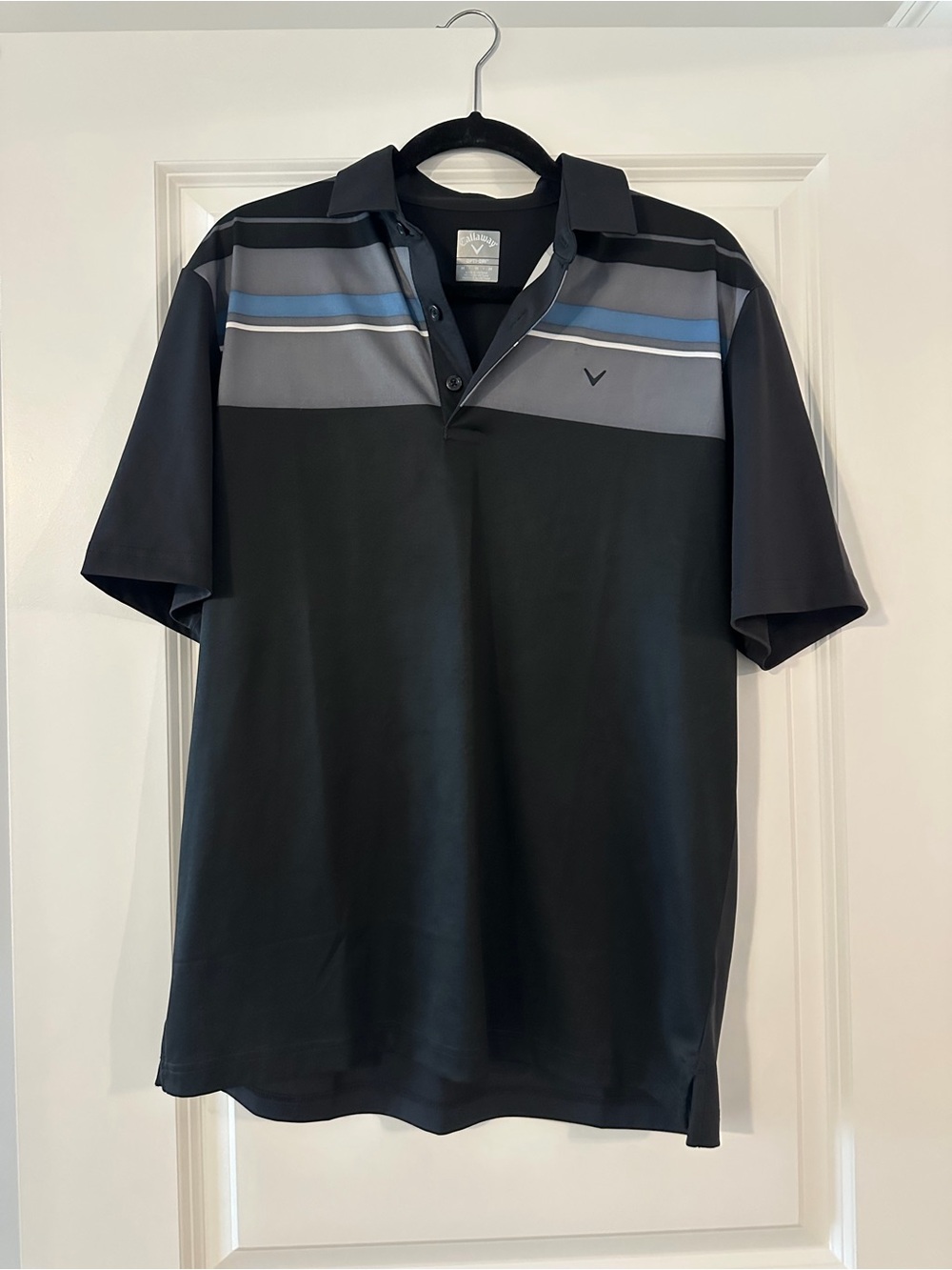 Callaway Charcoal Polo with Gray and Blue Chest Stripes